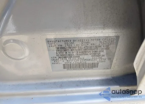 2022 Nissan Versa 1.6 S Xtronic Cvt из США, поврежденный, VIN 3N1CN8DV3NL842055